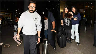 Abhishek Bachchan, Aishwarya Rai Bachchan and their daughter Aaradhya Bachchan return to Mumbai after New Year celebration