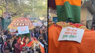 'BJP ka dulha kaun?': AAP mocks BJP with 'wedding procession' over unnamed CM candidate