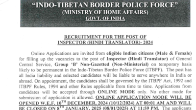 ITBP Hindi Translator recruitment application window to close tomorrow, check direct link here