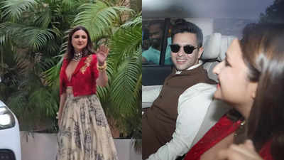 Parineeti Chopra wows in red sparkly crop blazer and beige lehenga at brother Siddharth Chopra's wedding