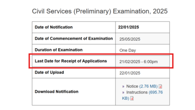 UPSC Civil Services 2025: Registration deadline extended by 3-days, register by Feb 21